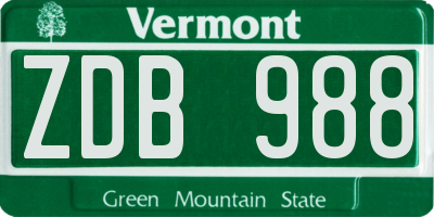 VT license plate ZDB988