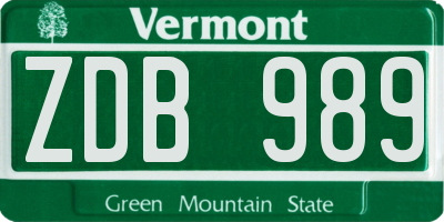 VT license plate ZDB989