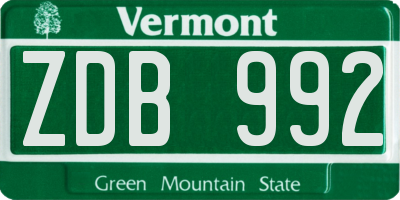 VT license plate ZDB992