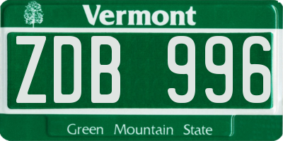 VT license plate ZDB996