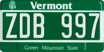VT license plate ZDB997