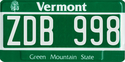 VT license plate ZDB998