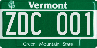 VT license plate ZDC001