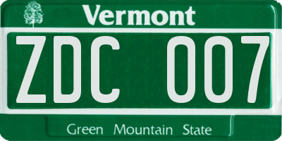 VT license plate ZDC007
