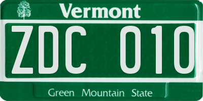 VT license plate ZDC010