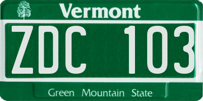 VT license plate ZDC103