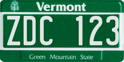 VT license plate ZDC123