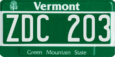 VT license plate ZDC203