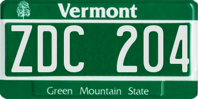 VT license plate ZDC204