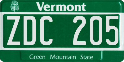 VT license plate ZDC205