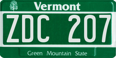 VT license plate ZDC207
