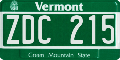 VT license plate ZDC215