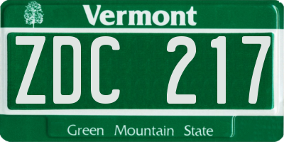 VT license plate ZDC217