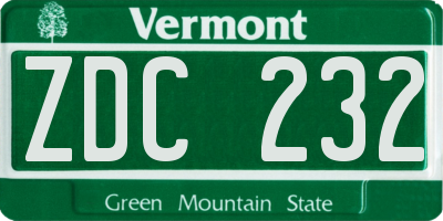 VT license plate ZDC232
