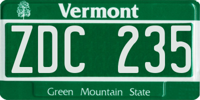 VT license plate ZDC235