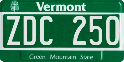 VT license plate ZDC250