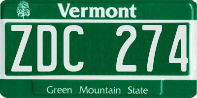 VT license plate ZDC274