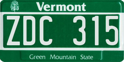 VT license plate ZDC315
