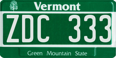 VT license plate ZDC333