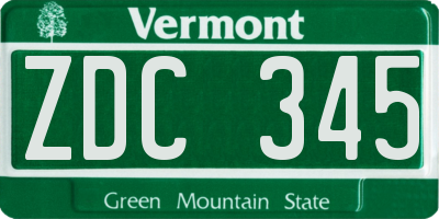 VT license plate ZDC345