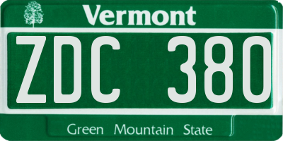 VT license plate ZDC380