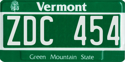 VT license plate ZDC454