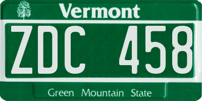 VT license plate ZDC458