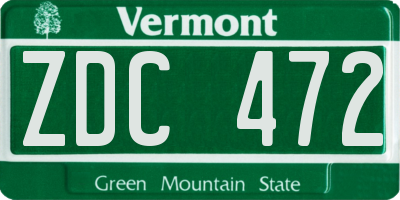 VT license plate ZDC472