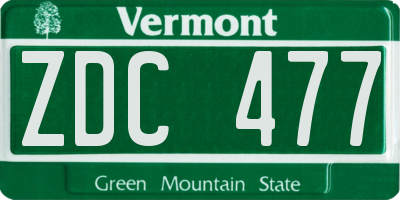 VT license plate ZDC477
