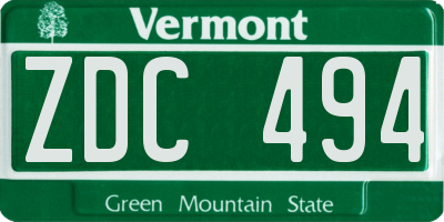 VT license plate ZDC494
