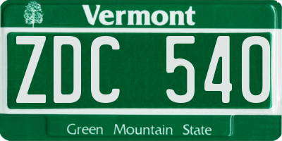 VT license plate ZDC540