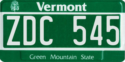 VT license plate ZDC545