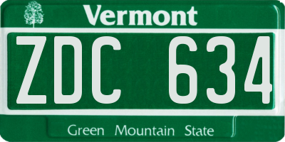 VT license plate ZDC634