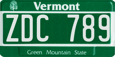 VT license plate ZDC789
