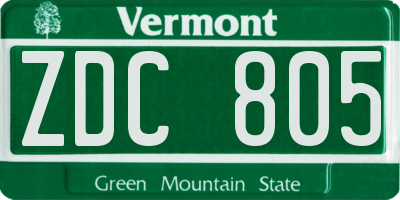 VT license plate ZDC805