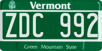 VT license plate ZDC992