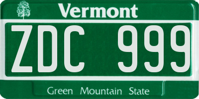 VT license plate ZDC999