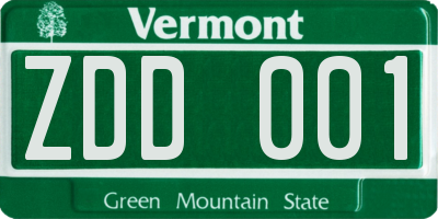 VT license plate ZDD001