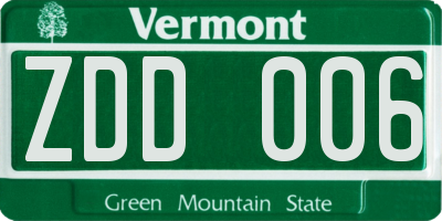 VT license plate ZDD006