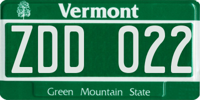 VT license plate ZDD022