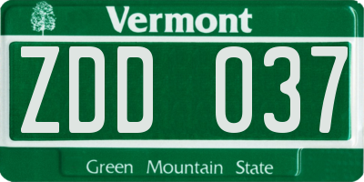VT license plate ZDD037