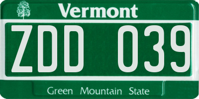 VT license plate ZDD039