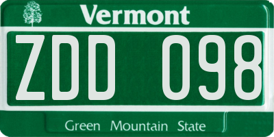 VT license plate ZDD098