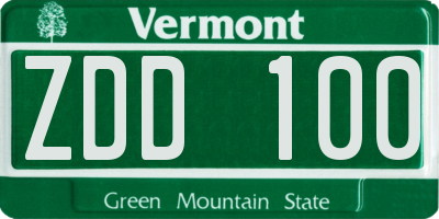 VT license plate ZDD100