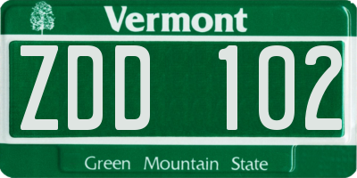 VT license plate ZDD102