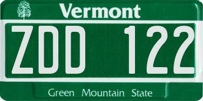 VT license plate ZDD122