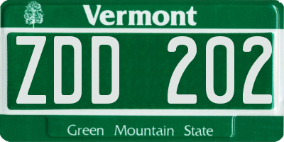 VT license plate ZDD202
