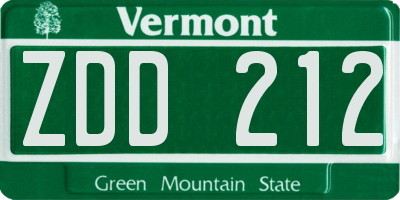 VT license plate ZDD212