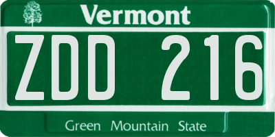 VT license plate ZDD216