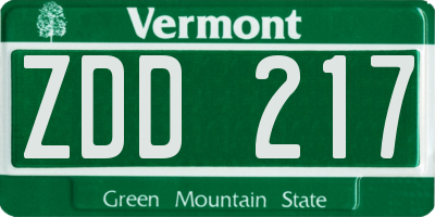 VT license plate ZDD217